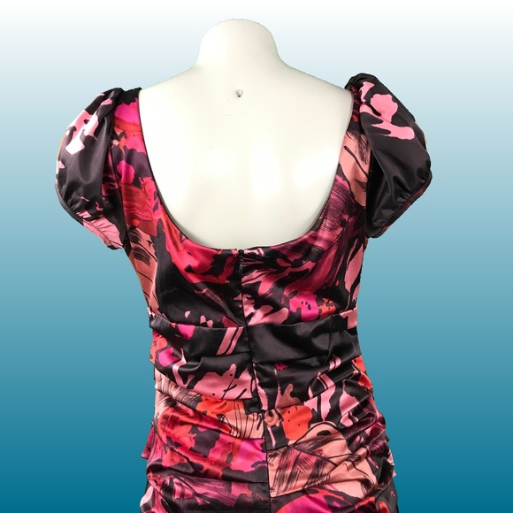 Suzi Chin for Maggy boutique floral ruched dress  lined Made in USA Size 8 - Picture 5 of 8